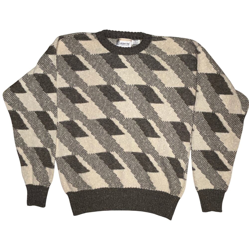 Vintage London Fog Sweater Men Large Geometric Cotton Acrylic Made in USA 70-80s